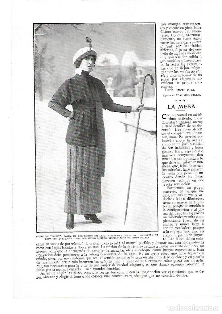 Collecting paper: A&Ntilde;O 1914 RECORTE PRENSA MODA FEMENINA TRAJE SPORT DEPORTE INVIERNO MODELO ROYANT