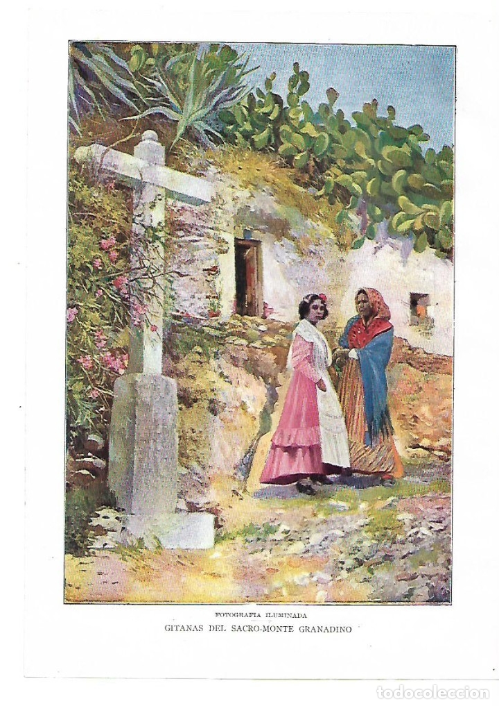 Coleccionismo: A&Ntilde;O 1914 RECORTE PRENSA FOTOGRAFIA ILUMINADA LAMINA REPRODUCCION GITANAS DEL SACROMONTE GRANADA