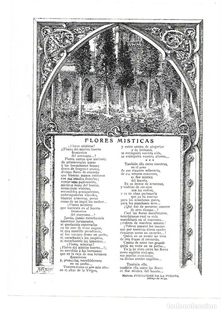 Collecting paper: A&Ntilde;O 1914 RECORTE PRENSA POESIA FLORES MISTICAS POR MANUEL FERNANDEZ DE LA FUENTE DIBUJO ARIJA