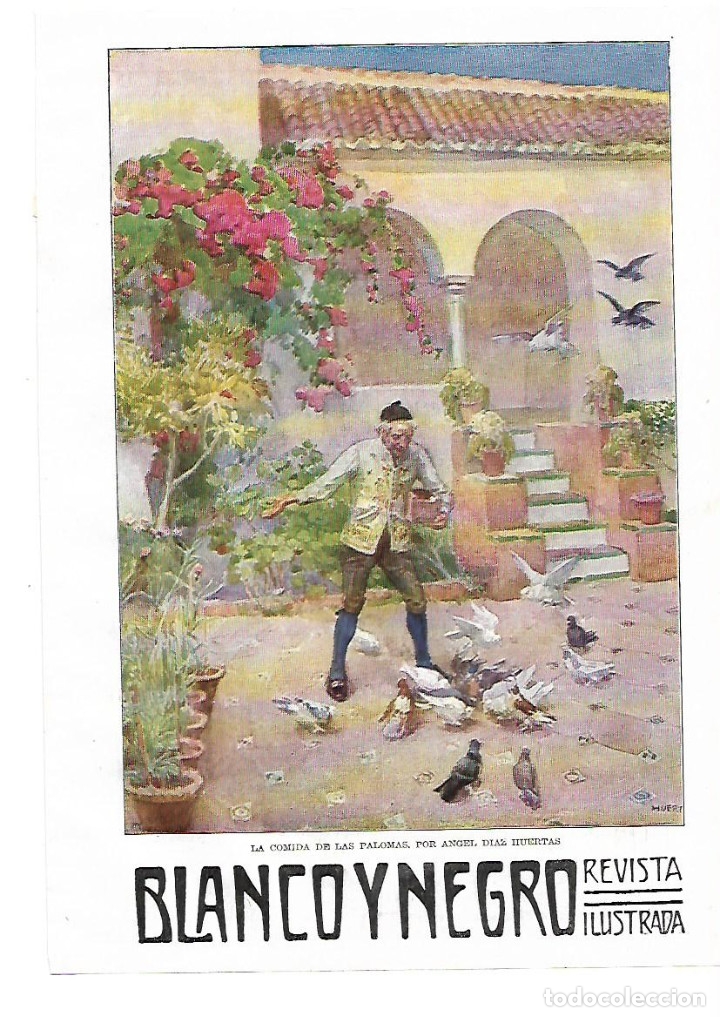 Collecting paper: A&Ntilde;O 1914 RECORTE PRENSA PINTURA LAMINA REPRODUCCION LA COMIDA DE LAS PALOMAS DIBUJO DIAZ HUERTAS