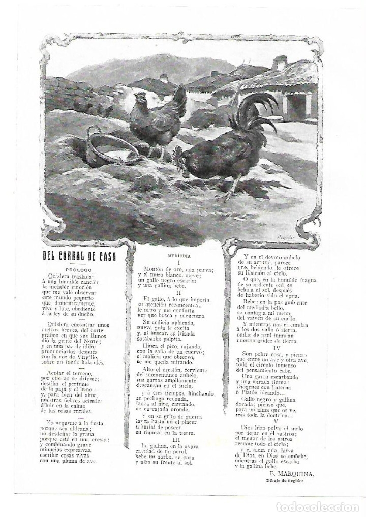 Collectionnisme: A&Ntilde;O 1914 RECORTE PRENSA POESIA DEL CORRAL A CASA EDUARDO MARQUINA DIBUJO DE REGIDOR ILUSTRACION