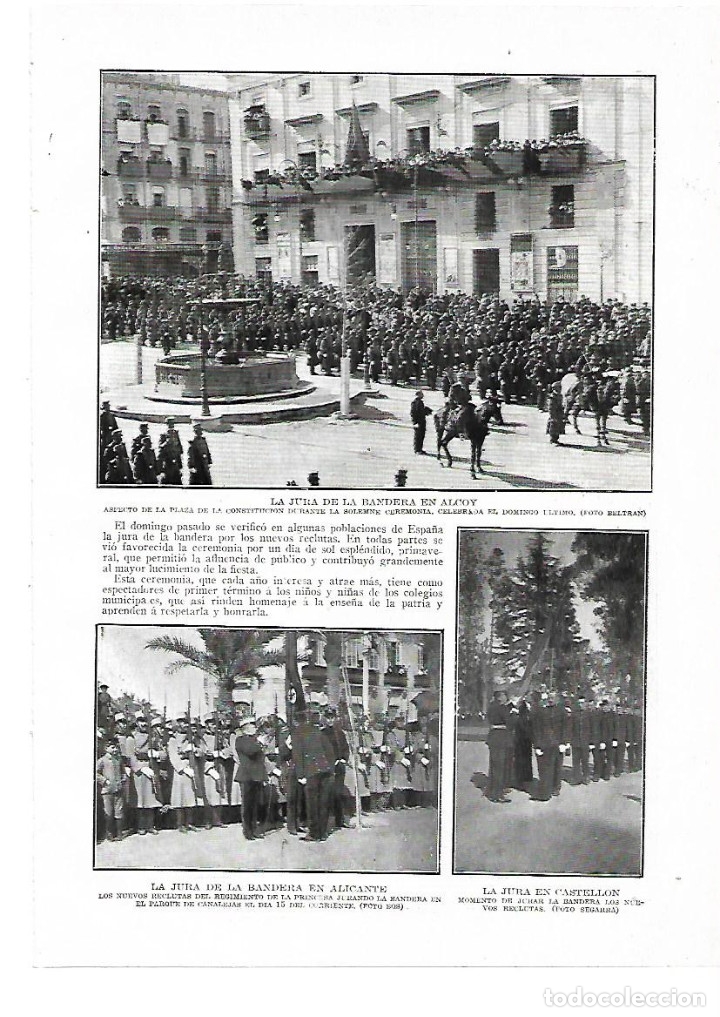 Collecting paper: A&Ntilde;O 1914 RECORTE PRENSA JURA DE BANDERA ALCOY PLAZA CONSTITUCION ALICANTE CASTELLON SOLDADOS