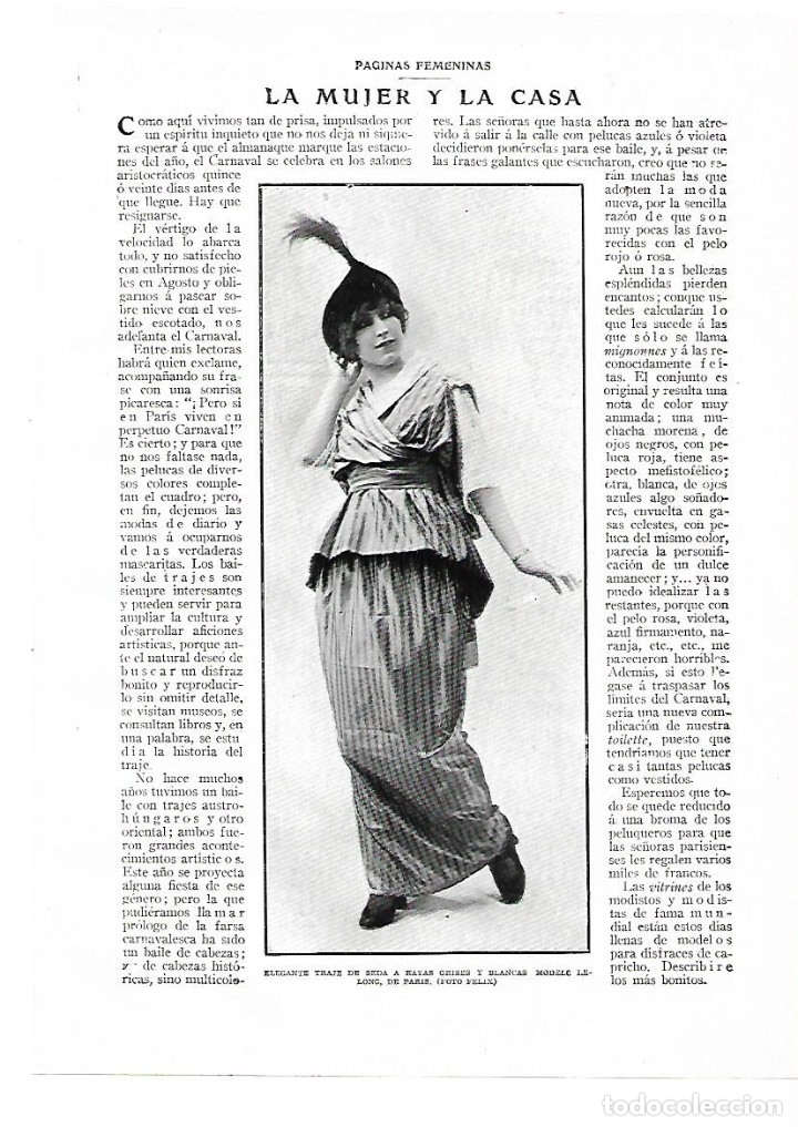 Collectionnisme: A&Ntilde;O 1914 RECORTE PRENSA MODA FEMENINA ELEGANTE TRAJE DE SEDA MODELO LELONG DE PARIS