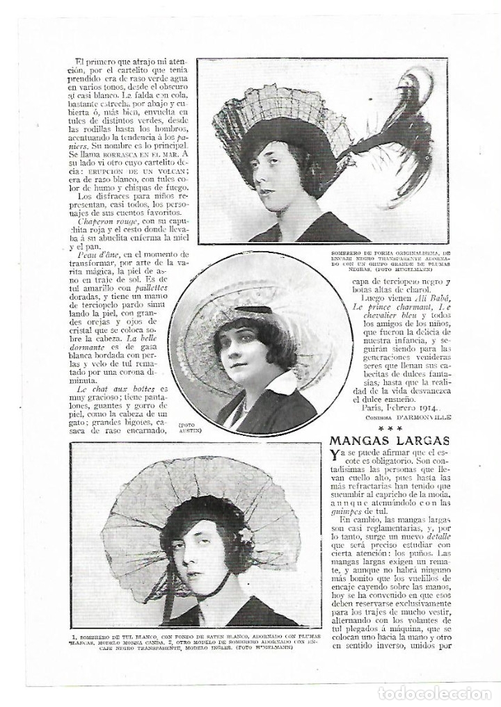 Sammelleidenschaft Papier: A&Ntilde;O 1914 RECORTE PRENSA MODA FEMENINA SOMBREROS PLUMAS MODELO INGLES