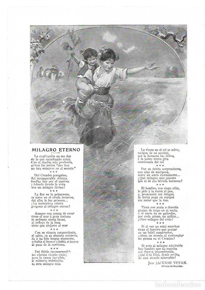 Sammelleidenschaft Papier: A&Ntilde;O 1914 RECORTE PRENSA POESIA MILAGRO ETERNO POR JOSE JACKSON VEYAN DIBUJO REGIDOR ILUSTRACION