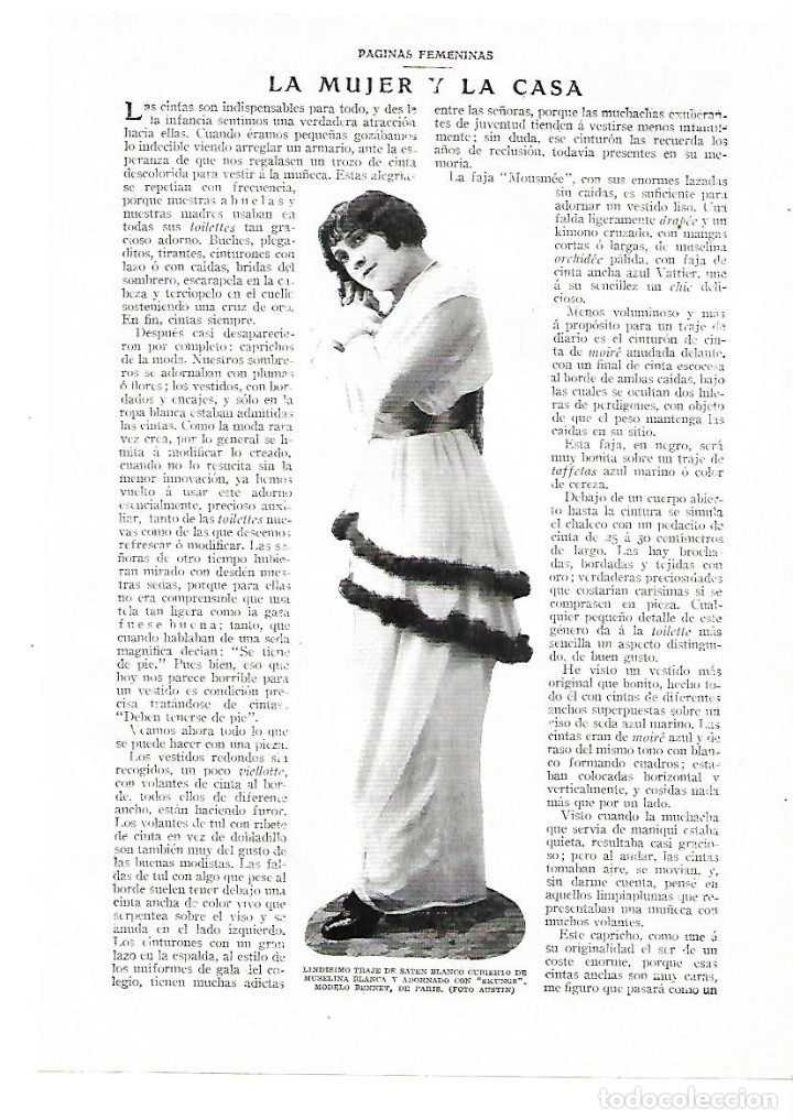 Collectionnisme: A&Ntilde;O 1914 RECORTE PRENSA MODA FEMENINA VESTIDO TRAJE DE SATEN MODELO BENNET DE PARIS