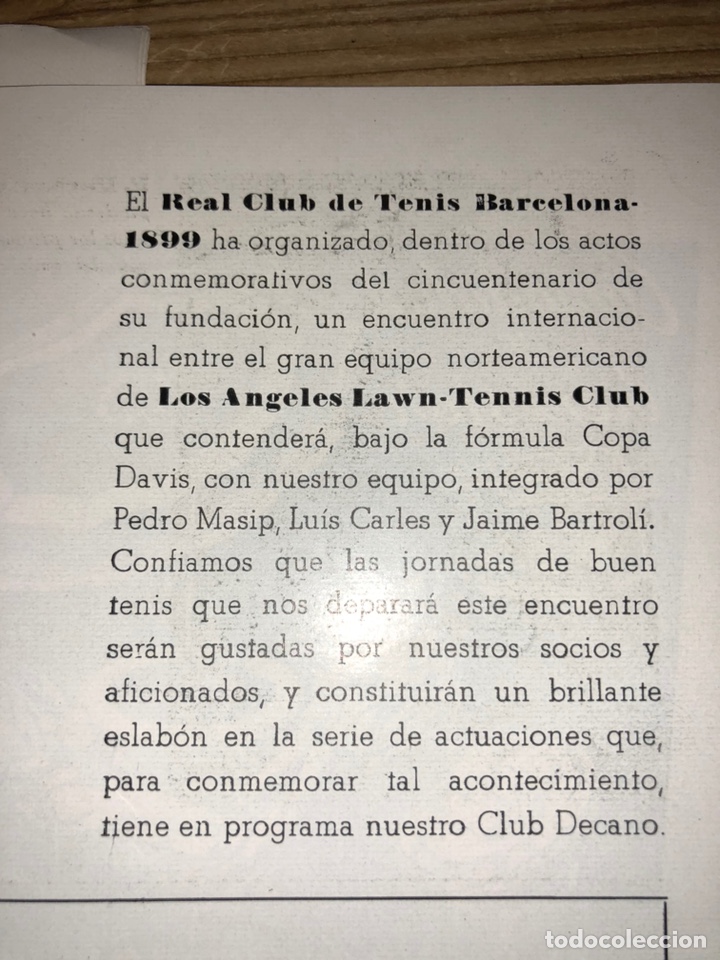 Coleccionismo: Programa encuentro internacional de tenis 1949. RCT Barcelona. - Foto 2