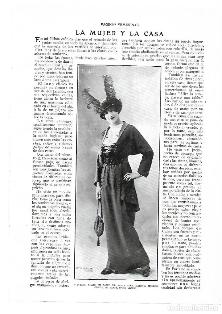 Colecionismo: A&Ntilde;O 1914 RECORTE PRENSA MODA FEMENINA VESTIDO TRAJE DE PASEO DE JERGA MODELO GREEN DE PARIS