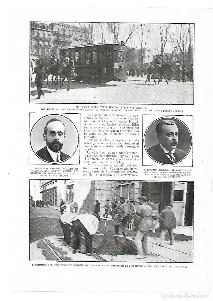 Sammelleidenschaft Papier: A&Ntilde;O 1914 RECORTE PRENSA SUCESOS VALENCIA ESTUDIANTES PROTESTAS TRANVIA CARGAS CABALLERIA GUARDIA CIV