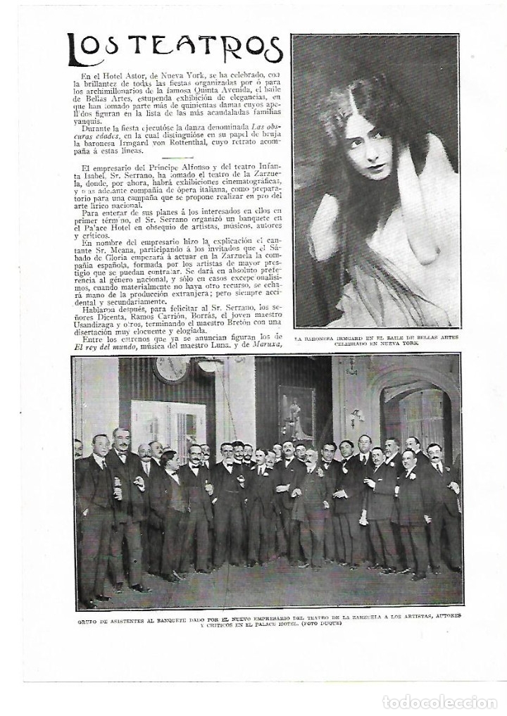 Coleccionismo: A&Ntilde;O 1914 RECORTE PRENSA FOTOGRAFIA ASISTENTES BANQUETE NUEVO EMPRESARIO TEATRO LA ZARZUELA SERRANO