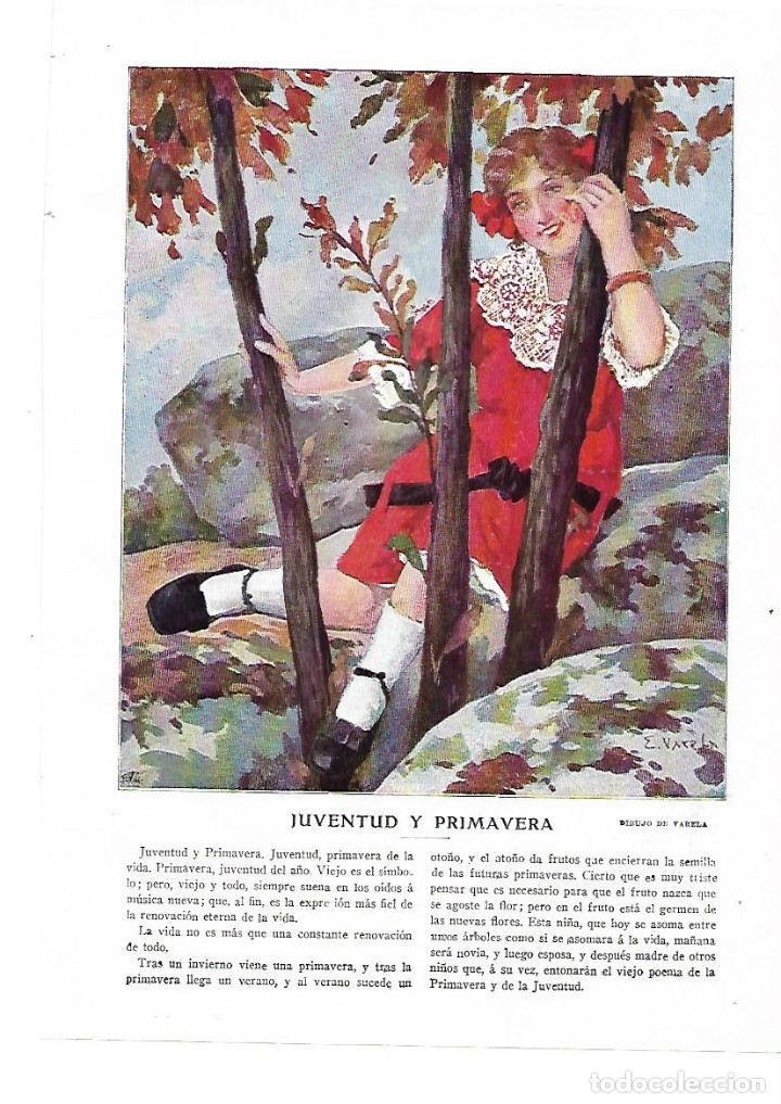 Sammelleidenschaft Papier: A&Ntilde;O 1914 RECORTE PRENSA PINTURA  REPRODUCCION JUVENTUD Y PRIMAVERA DIBUJO DE VARELA