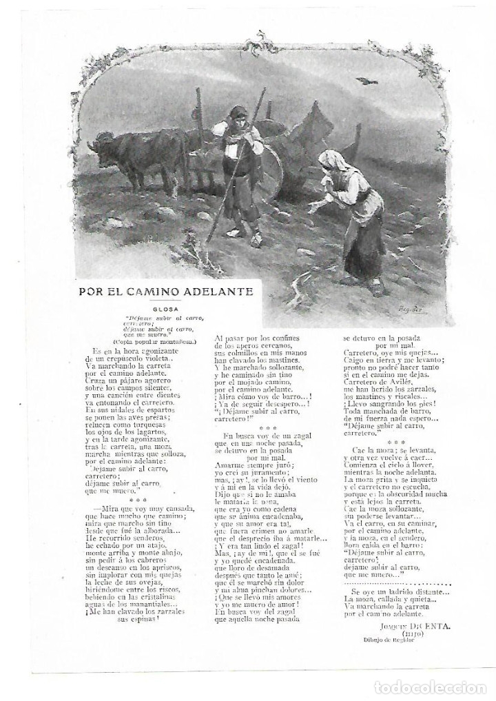 Collectionnisme: A&Ntilde;O 1914 RECORTE PRENSA POESIA GLOSA POR EL CAMINO ADELANTE JOAQUIN DICENTA HIJO DIBUJO REGIDOR