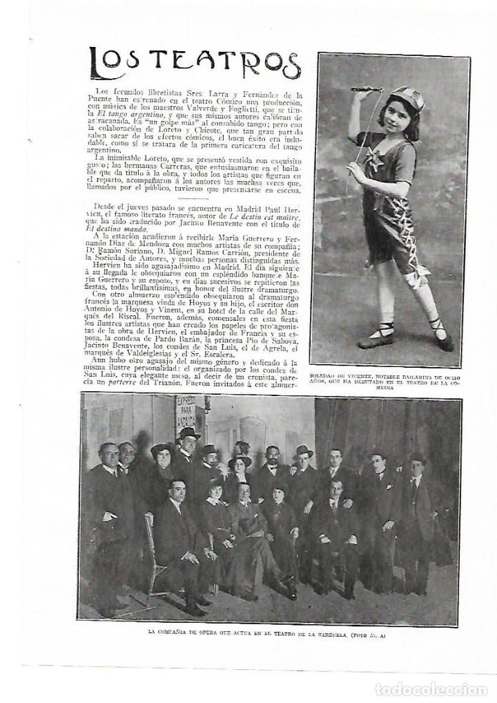 Sammelleidenschaft Papier: A&Ntilde;O 1914 RECORTE PRENSA TEATRO DE LA ZARZUELA FOTOGRAFIA DE LA COMPA&Ntilde;IA DE OPERA