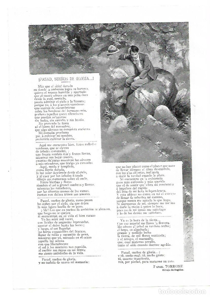 Collectionnisme: A&Ntilde;O 1914 RECORTE PRENSA POESIA PASAD SUE&Ntilde;OS DE GLORIA POR RAFAEL TORROME DIBUJO REGIDOR ILUSTRACION
