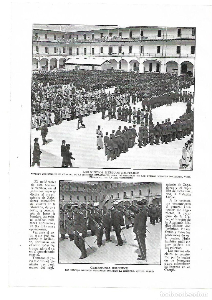 Collectionnisme: A&Ntilde;O 1914 RECORTE PRENSA EJERCITO SANIDAD MILITAR NUEVOS MEDICOS MILITARES JURA BANDERA