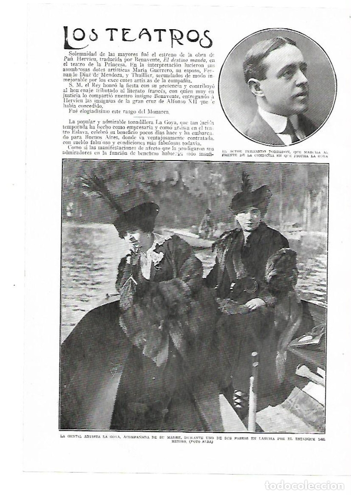 Collectionnisme: A&Ntilde;O 1914 RECORTE PRENSA TEATRO ARTISTA LA GOYA Y SU MADRE PASEANDO EN BARCA EL RETIRO