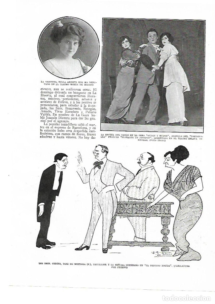 Sammelleidenschaft Papier: A&Ntilde;O 1914 RECORTE PRENSA TEATRO EL DESTINO MANDA CARICATURA FRESNO DIBUJO