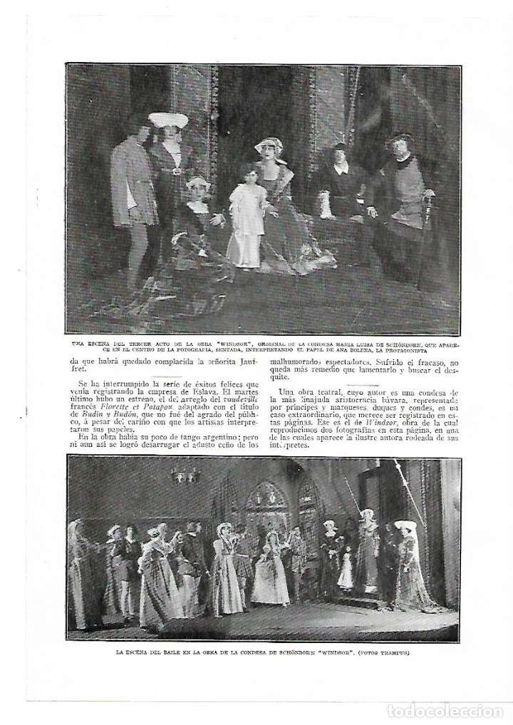 Collectionnisme: A&Ntilde;O 1914 RECORTE PRENSA TEATRO OBRA WINDSOR DE LA CONDESA MARIA LUISA DE SCHONBORN