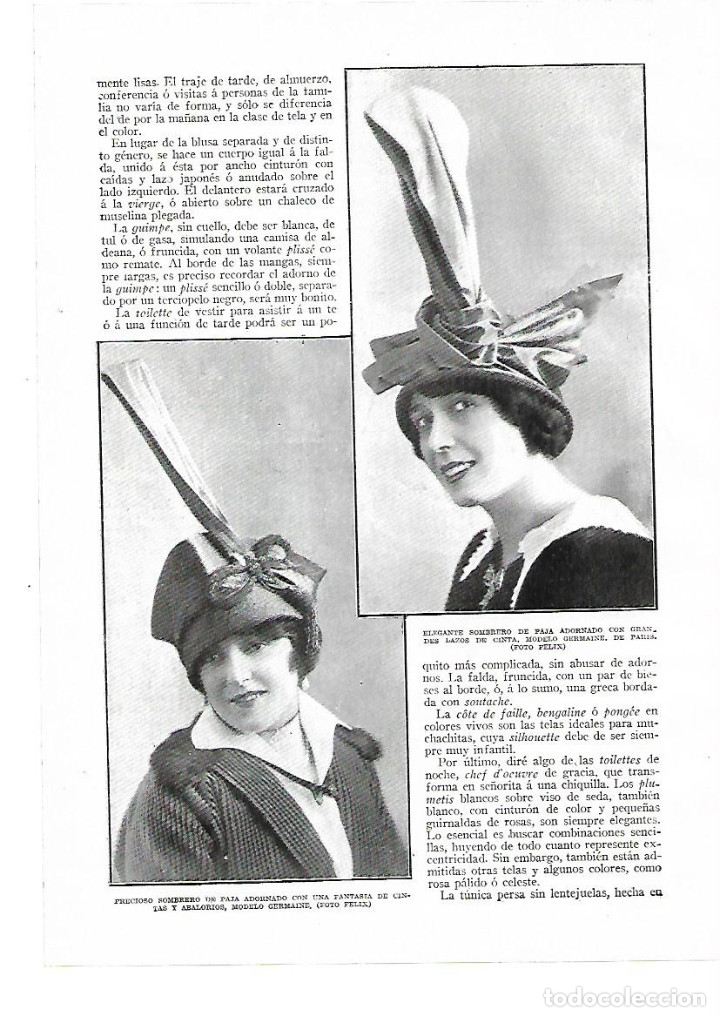 Sammelleidenschaft Papier: A&Ntilde;O 1914 RECORTE PRENSA MODA FEMENINA SOMBREROS DE PAJA MODELO GERMAINE DE PARIS