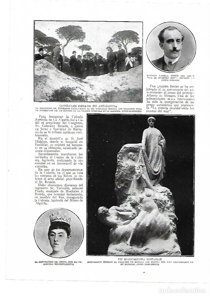 Collectionnisme: A&Ntilde;O 1914 RECORTE PRENSA GONZALEZ BESADA OBRAS NAVAZO EN LA COLONIA AGRICOLA DE LA ALGAIDA CADIZ