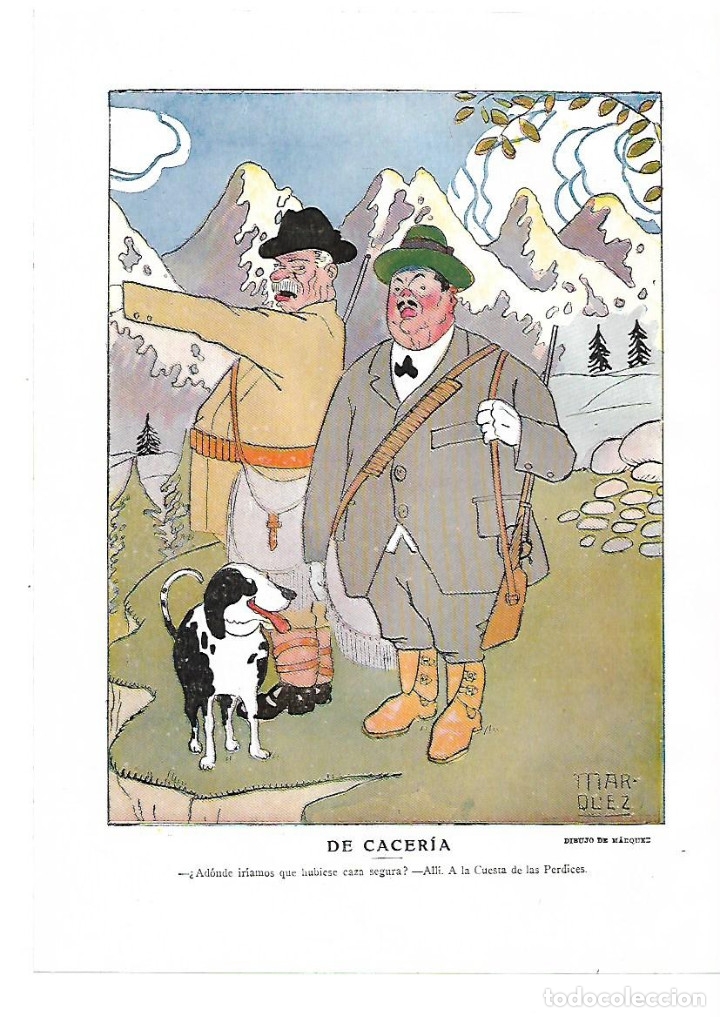 Collectionnisme: A&Ntilde;O 1914 RECORTE PRENSA HUMOR DIBUJO COMIC CHISTE DE CACERIA POR MARQUEZ CAZA