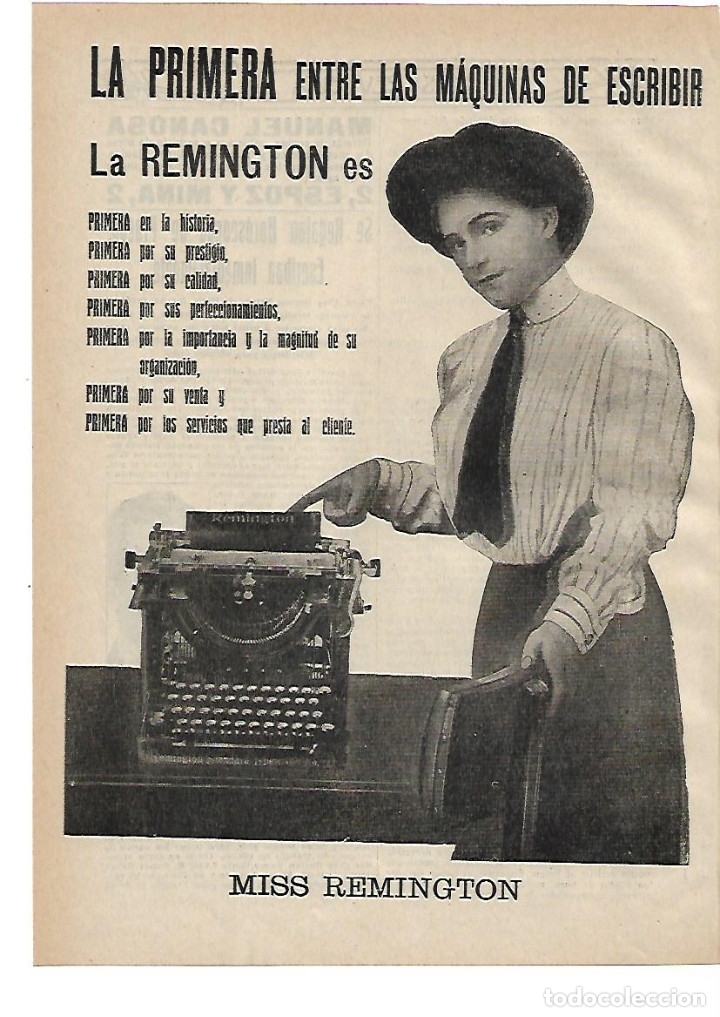 Sammelleidenschaft Papier: A&Ntilde;O 1914 RECORTE PRENSA PUBLICIDAD MAQUINA DE ESCRIBIR REMINGTON