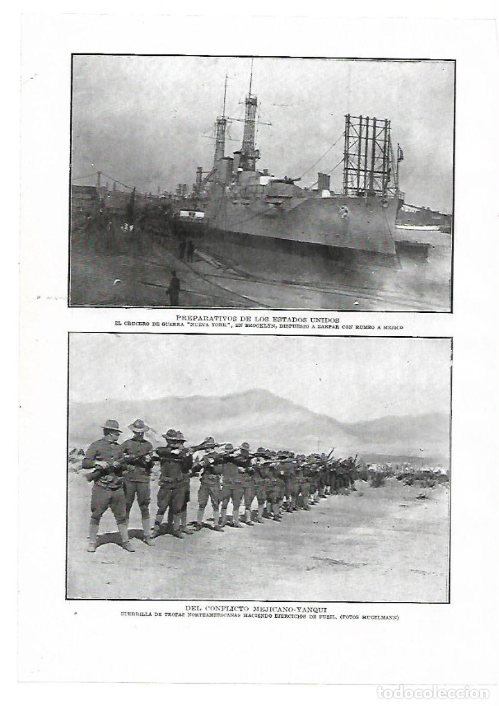 Collectionnisme: A&Ntilde;O 1914 RECORTE PRENSA GUERRA MEJICO ESTADOS UNIDOS CABALLERIA NORTEAMERICANA ARTILLERIA BARCO