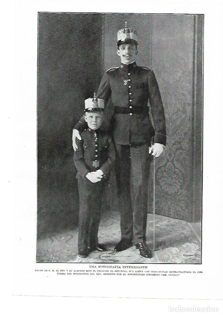 Collectionnisme: A&Ntilde;O 1914 RECORTE PRENSA FOTOGRAFIA REY ALFONSO XIII HIJO PRINCIPE DE ASTURIAS UNIFORME EJERCITO