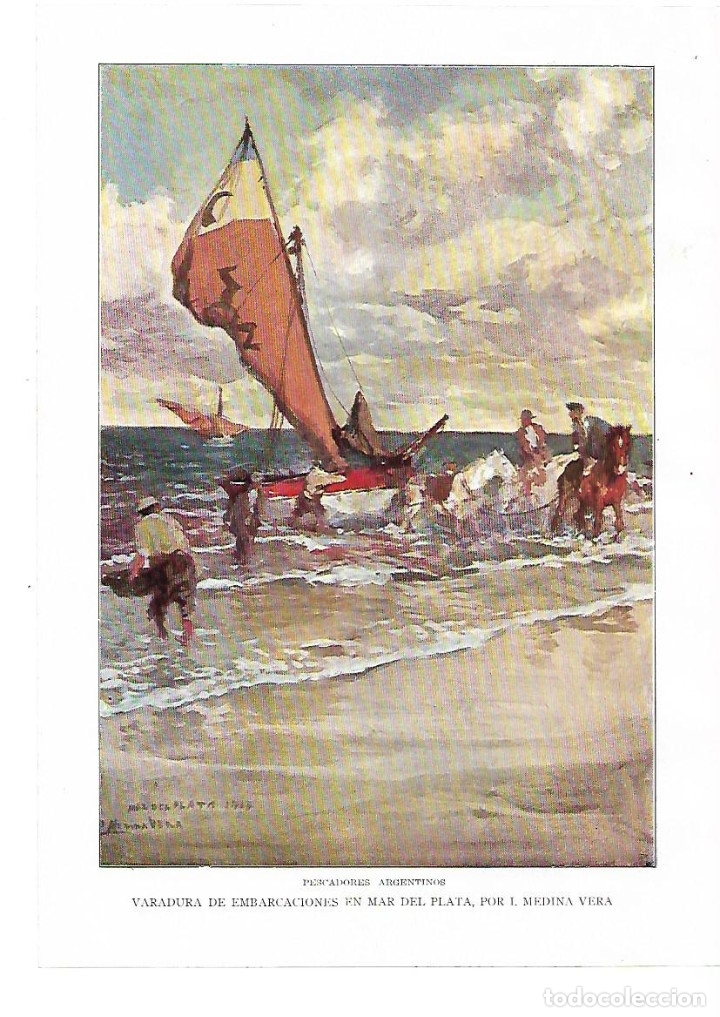 Collectionnisme: 1914 RECORTE PRENSA PINTURA  DIBUJO VARADURA EMBARCACIONES MAR DE PLATA MEDINA VERA PESCA ARGENTINA
