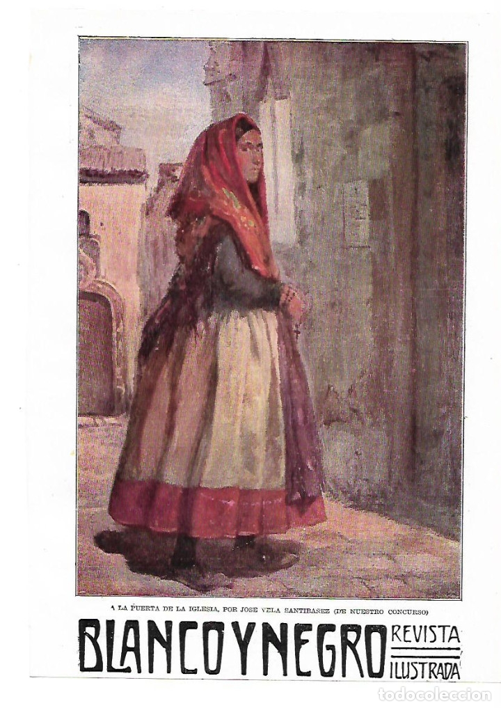 Collectionnisme: A&Ntilde;O 1914 RECORTE PRENSA PINTURA LAMINA DIBUJO  A LA PUERTA DE LA IGLESIA JOSE VELA SANTIBA&Ntilde;EZ