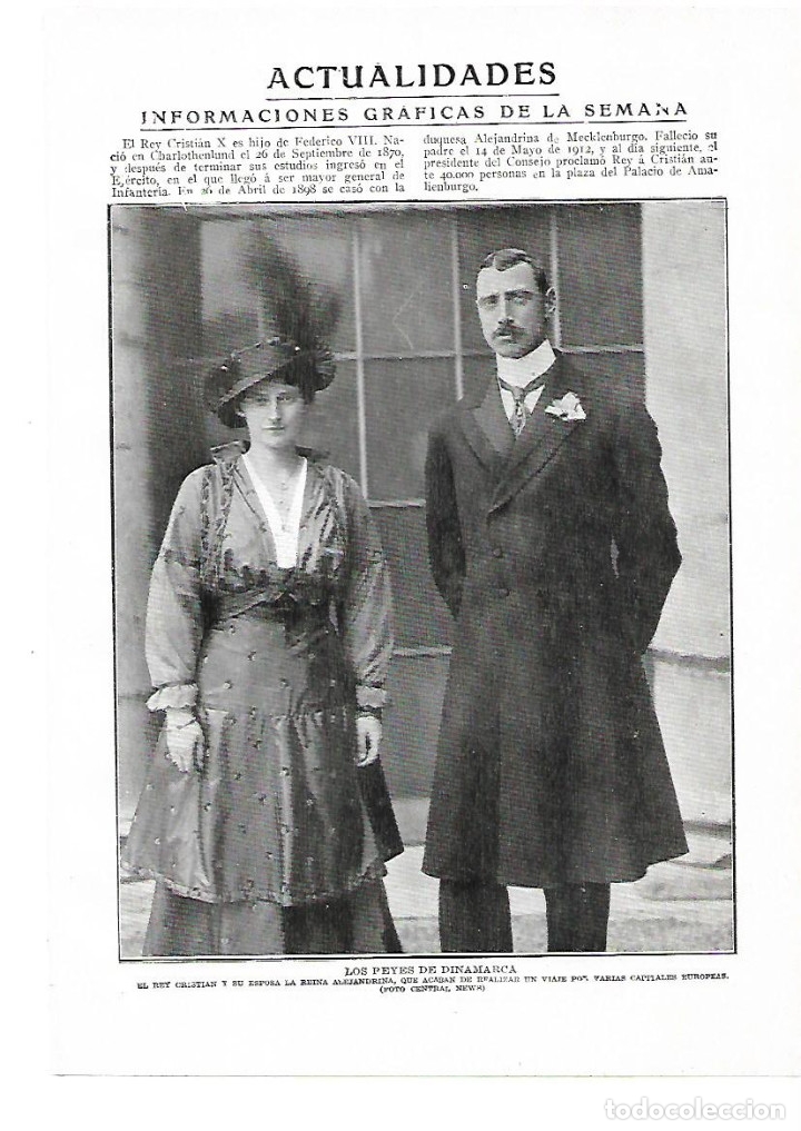 Collectionnisme: A&Ntilde;O 1914 RECORTE PRENSA REY CRISTIAN REINA ALEJANDRINA REYES DINAMARCA VISITAN LONDRES Y PARIS
