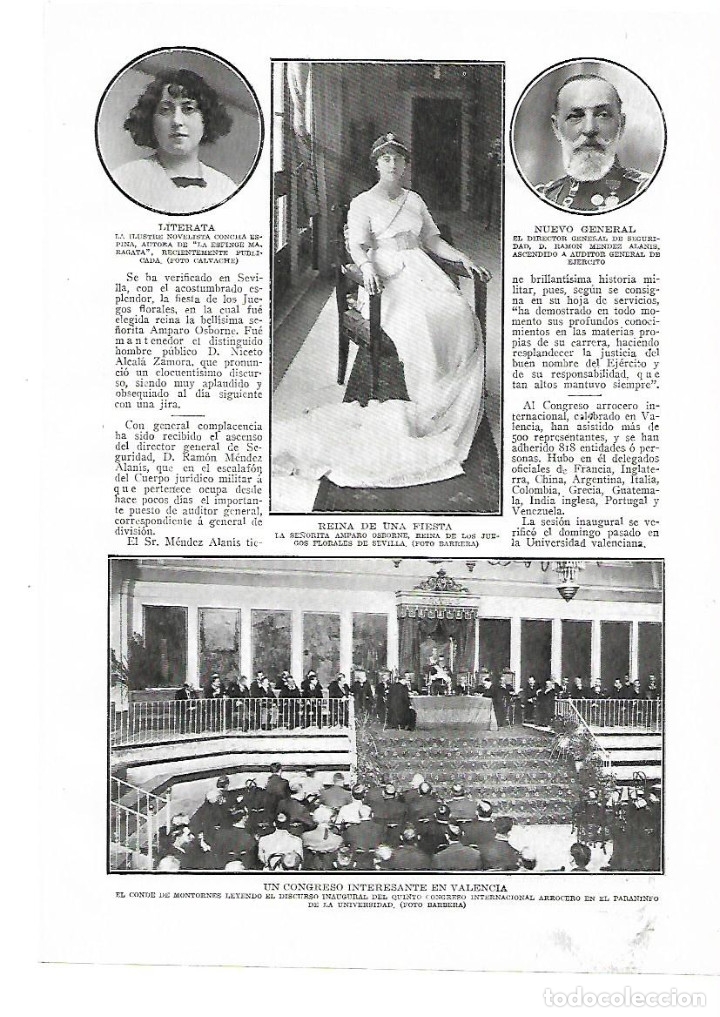 Collezionismo: A&Ntilde;O 1914 RECORTE PRENSA UNIVERSIDAD VALENCIA QUINTO CONGRESO INTERNACIONAL ARROCERO CONDE MONTORNES