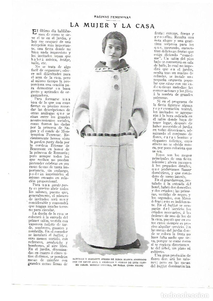 Colecionismo: A&Ntilde;O 1914 RECORTE PRENSA MODA FEMENINA ABRIGO DE JERGA MODELO DECROLL DE PARIS