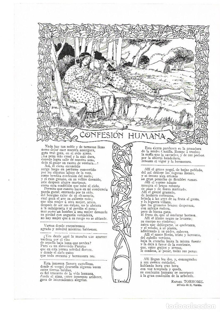 Collezionismo: A&Ntilde;O 1914 RECORTE PRENSA POESIA CONFESION HUMANA POR RAFAEL TORROME DIBUJO VARELA ILUSTRACION