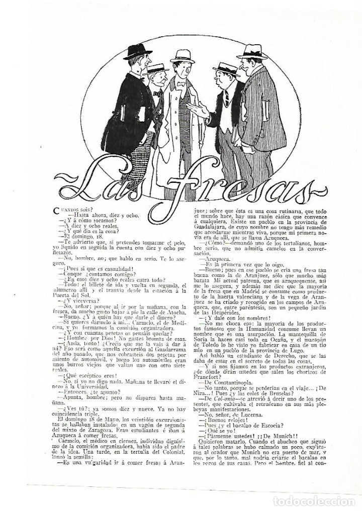 Collectionnisme: A&Ntilde;O 1914 RECORTE PRENSA RELATO CORTO LAS FRESAS POR JOAQUIN BELDA DIBUJO SILENO ILUSTRACION