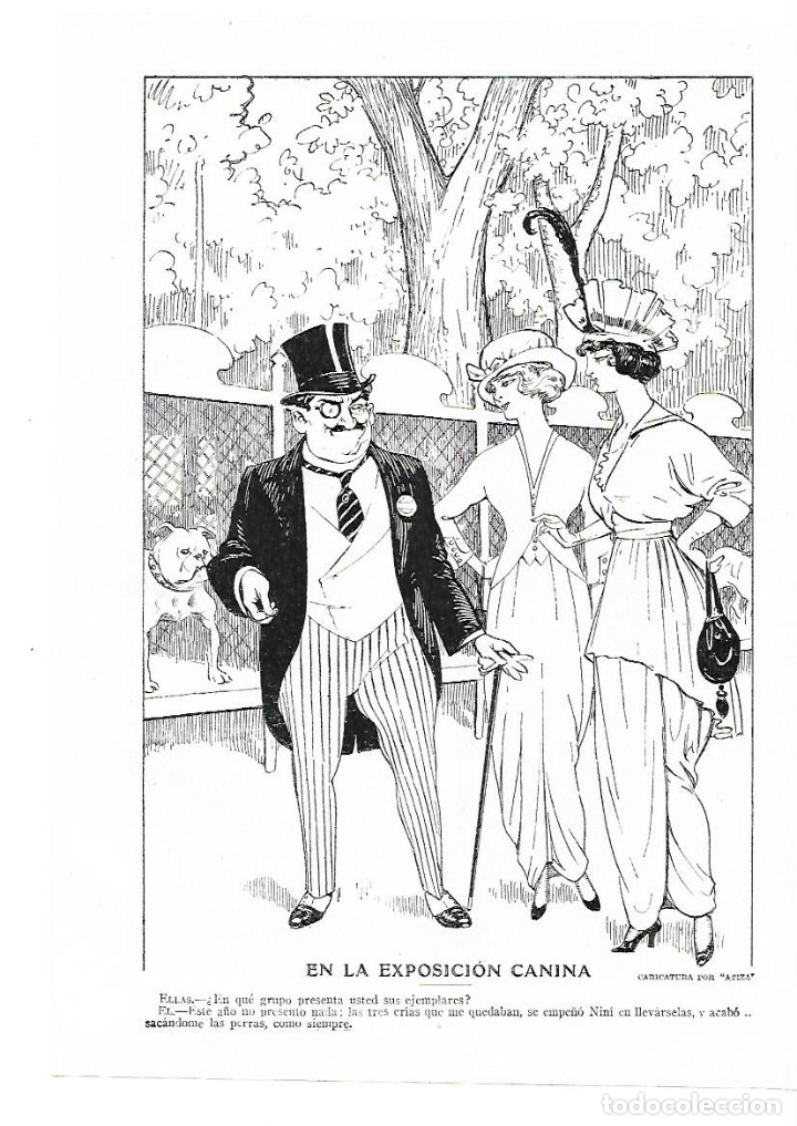 Sammelleidenschaft Papier: A&Ntilde;O 1914 RECORTE PRENSA HUMOR DIBUJO COMIC CARICATURA EN LA EXPOSICION CANINA POR ATIZA