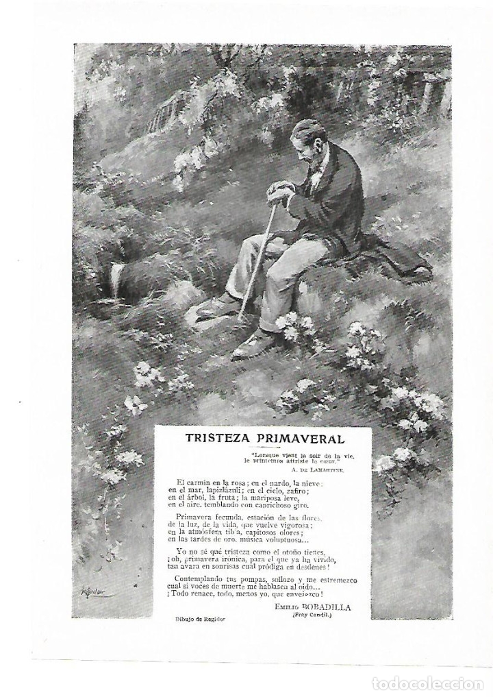 Collezionismo: A&Ntilde;O 1914 RECORTE PRENSA POESIA TRISTEZA PRIMAVERAL EMILIO BOBADILLA FRAY CANDIL DIBUJO REGIDOR