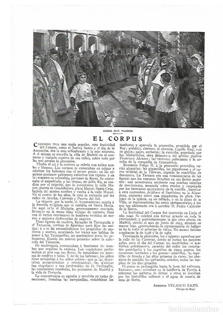 Sammelleidenschaft Papier: A&Ntilde;O 1914 MADRID COSTUMBRES ANTIGUAS EL CORPUS PROCESION ANTONIO VELASCO ZAZO DIBUJO ESPI TRADICION