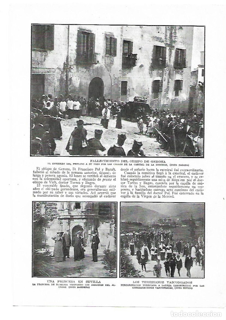 Sammelleidenschaft Papier: A&Ntilde;O 1914 RECORTE PRENSA MUERTE ENTIERRO OBISPO DE GIRONA FRANCISCO POL BARALT
