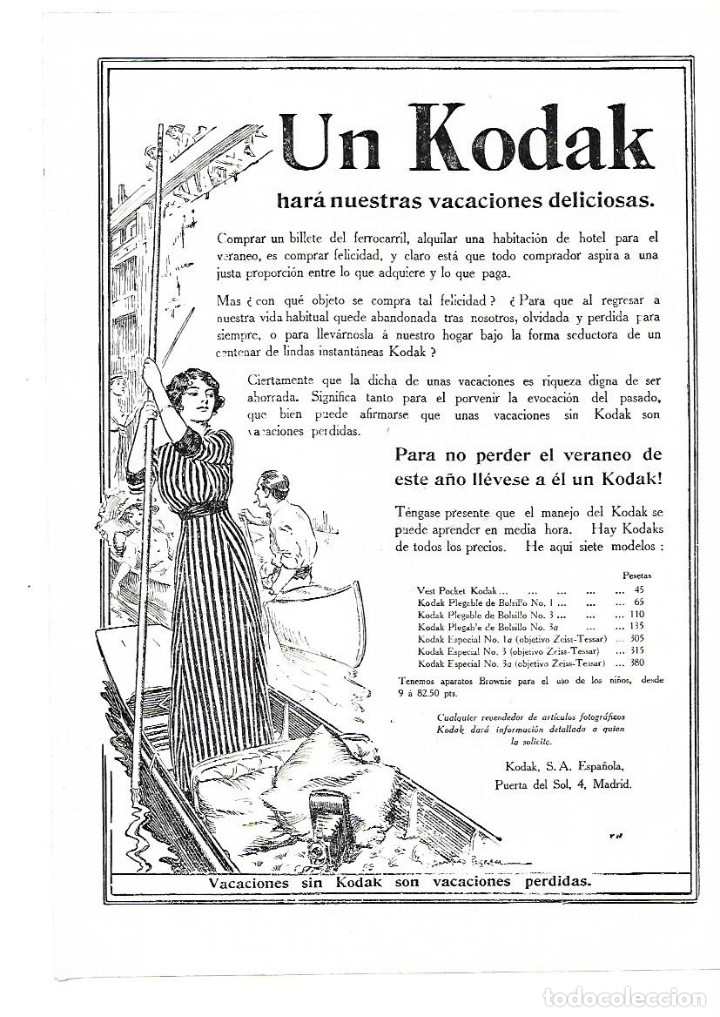 Colecionismo: A&Ntilde;O 1914 RECORTE PRENSA PUBLICIDAD KODAK FOTOGRAFIA FOTOS CAMARA FOTOGRAFICA