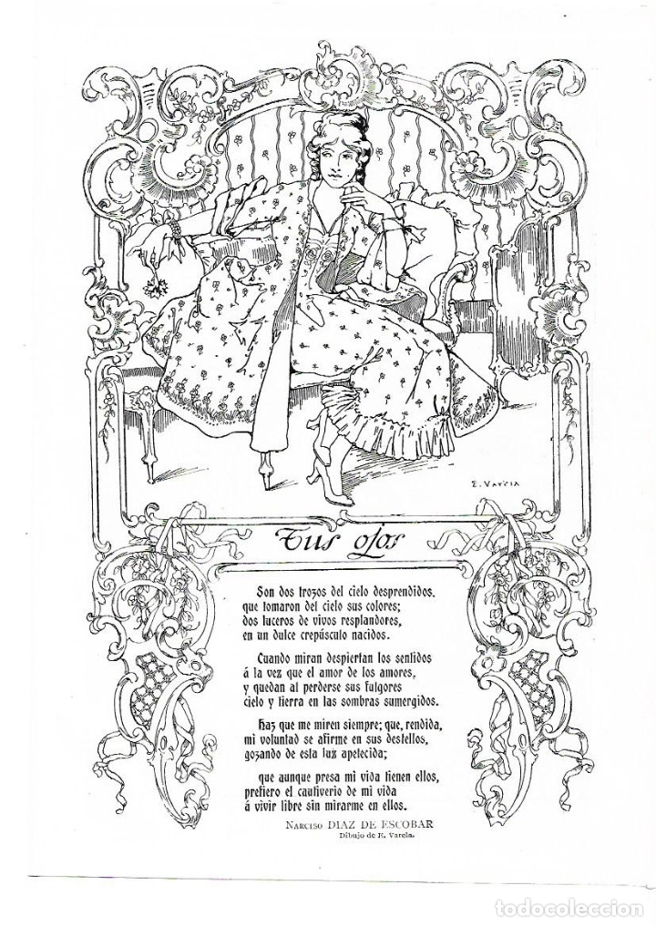 Sammelleidenschaft Papier: A&Ntilde;O 1914 RECORTE PRENSA POESIA TUS OJOS POR NARCISO DIAZ DE ESCOBAR DIBUJO EULOGIO VARELA