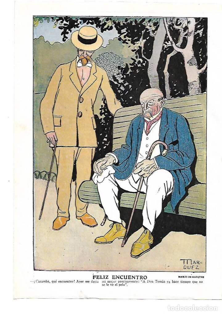 Collezionismo: A&Ntilde;O 1914 RECORTE PRENSA HUMOR PINTURA DIBUJO DE MARQUEZ FELIZ ENCUENTRO