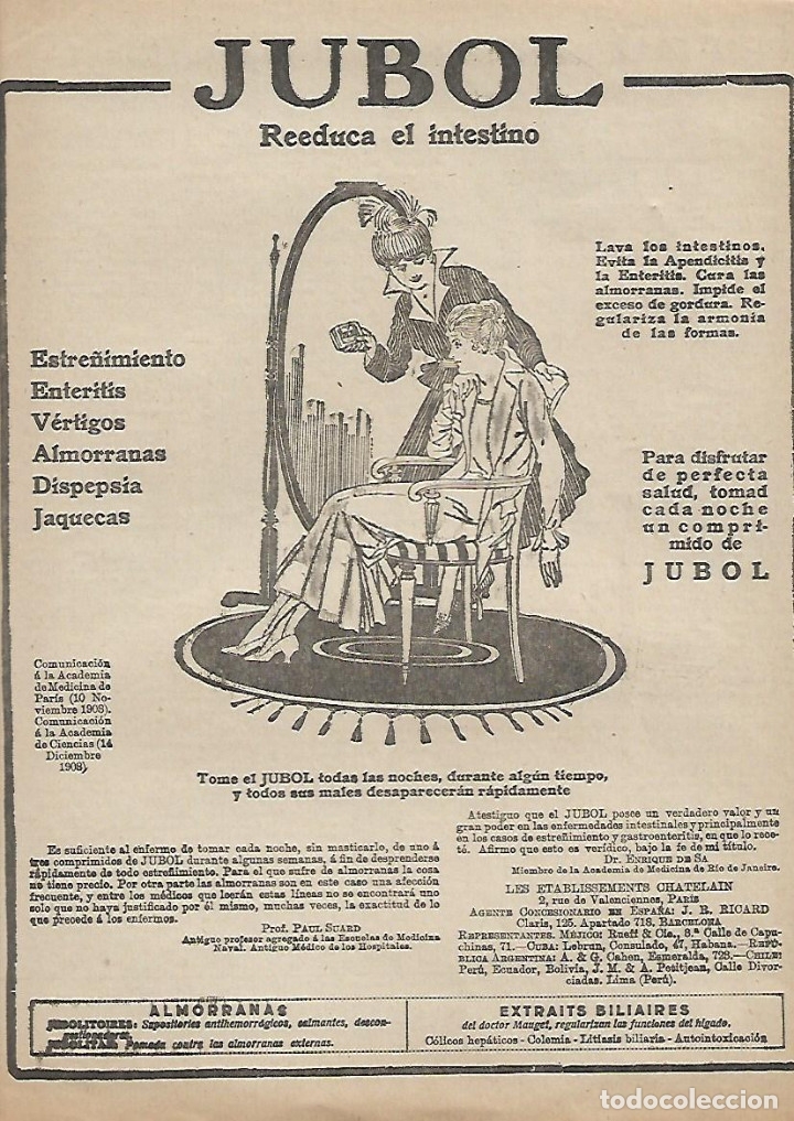 Colecionismo: A&Ntilde;O 1922 RECORTE PRENSA PUBLICIDAD LAXANTE JUBOL PURGANTES PRODUCTOS FARMACEUTICOS