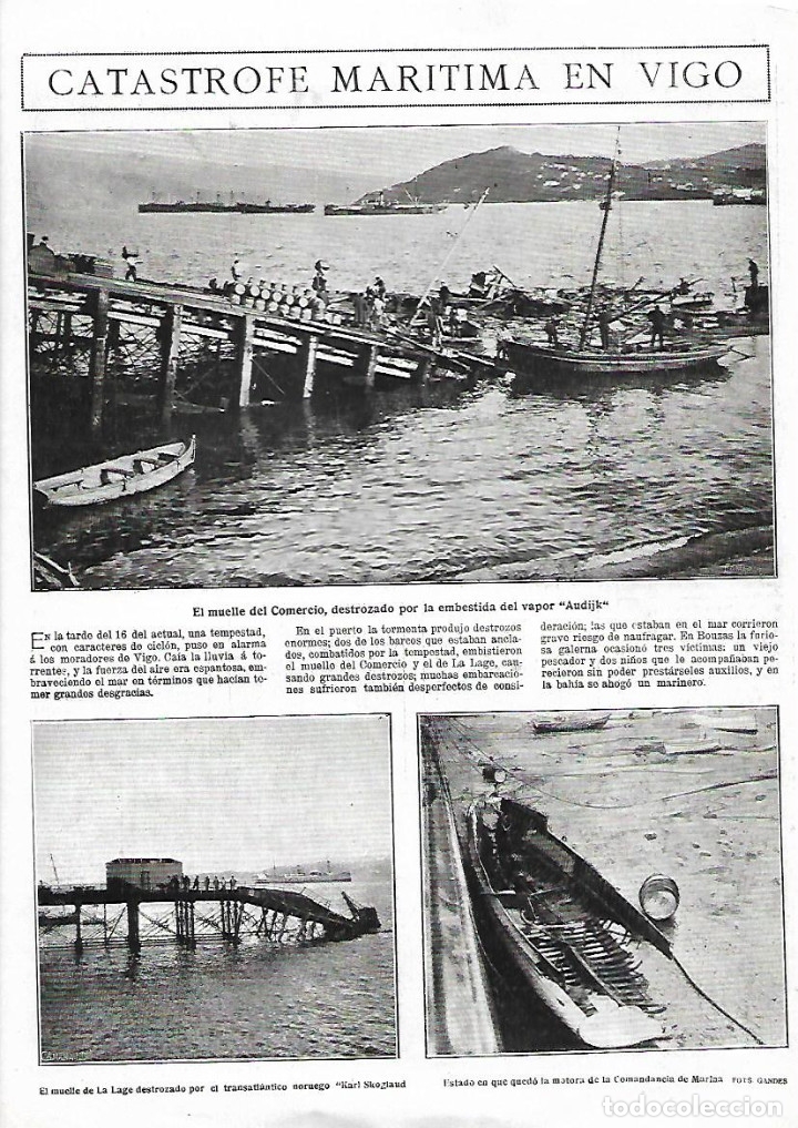 Colecionismo: A&Ntilde;O 1922 RECORTE PRENSA CATASTROFE MARITIMA VIGO MUELLE DEL COMERCIO EMBESTIDO VAPOR AUDIJK