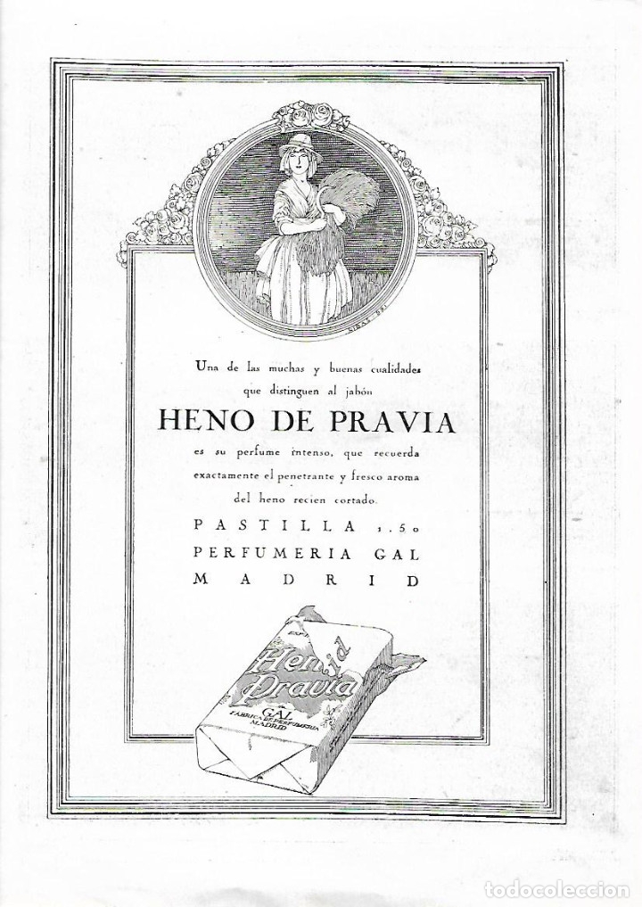 Collezionismo: A&Ntilde;O 1922 RECORTE PRENSA PUBLICIDAD PASTILLA DE JABON HENO DE PRAVIA PERFUMERIA GAL MADRID