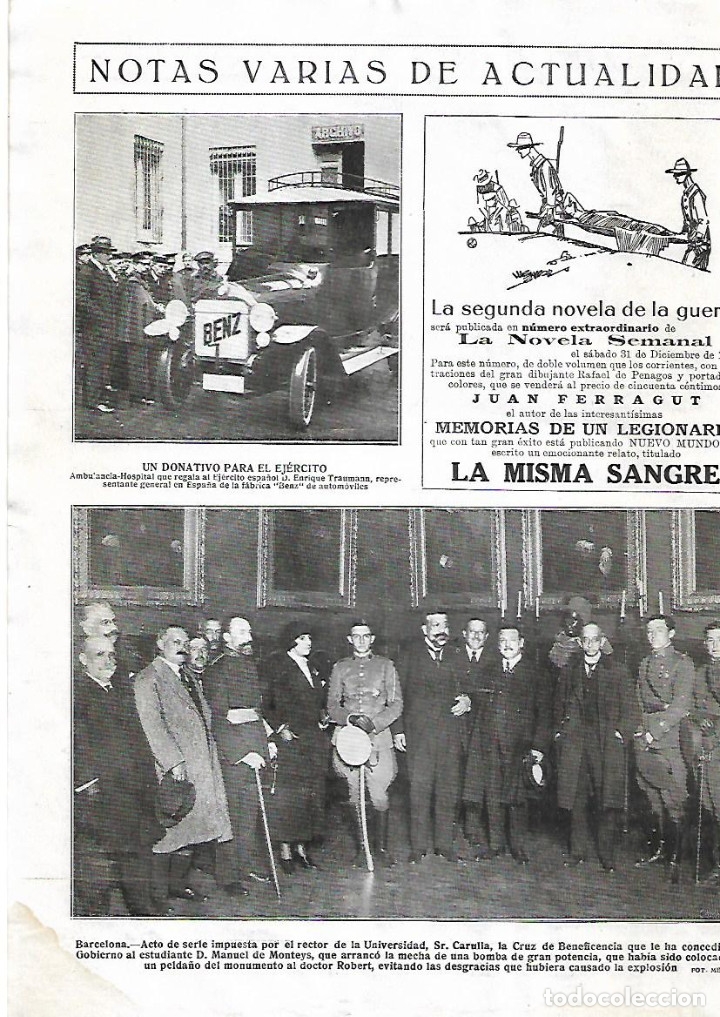 Collezionismo: &Ntilde;O 1921 RECORTE PRENSA ENRIQUE TRAUMANN DONATIVO EJERCITO AMBULANCIA HOSPITAL FABRICA BENZ AUTOMOVIL