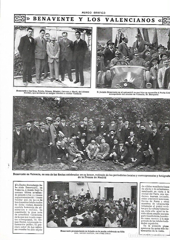 Collectionnisme: A&Ntilde;O 1913 RECORTE PRENSA VALENCIA BENAVENTE Y LOS VALENCIANOS COMIDA PAELLA SILLA