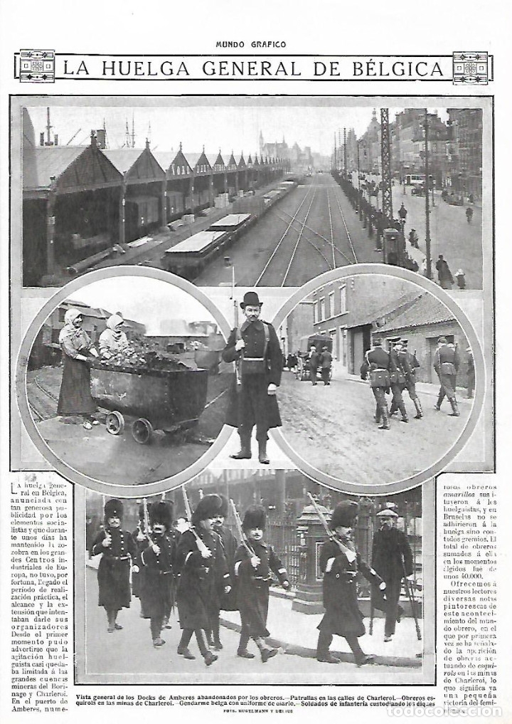 Collezionismo: A&Ntilde;O 1913 RECORTE PRENSA LA HUELGA GENERAL DE BELGICA DOCKS AMBERES CHARLEROI