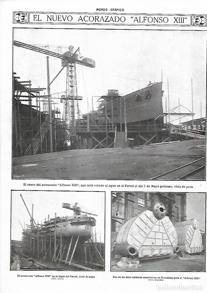 Collecting paper: A&Ntilde;O 1913 RECORTE PRENSA EL NUEVO ACORAZADO ALFONSO XIII BUQUE MARINA CASCO CALDERAS