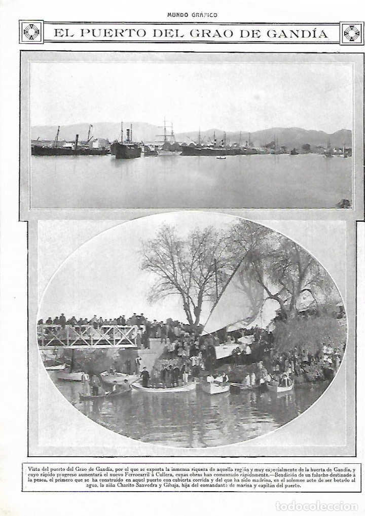 Collectionnisme: A&Ntilde;O 1913 RECORTE PRENSA EL PUERTO EL GRAO DE GANDIA BENDICION FALUCHO PESCA